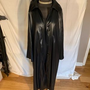 Liquid leather look light hooded trench. Large